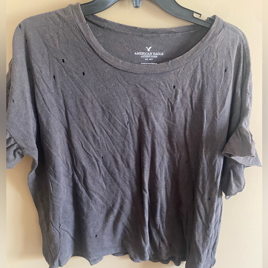 Ruffle Sleeve T-Shirt With Holes (Intentional) From American Eagle.